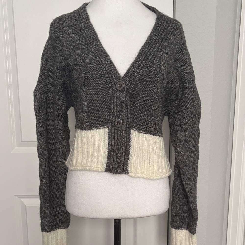 Elan Gray and Cream V-Neck Sweater. Never Worn